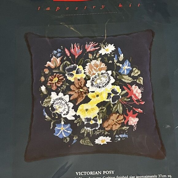 Stitchery Needlepoint Kit Victorian Posy Embroidery Footstool or Pillow Crewel - Picture 4 of 8